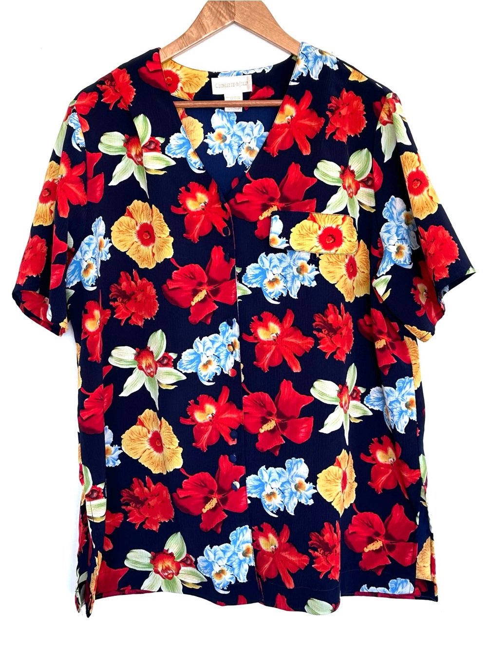 Christie & Jill Plus Shirt Women’s 1X Floral Short Sleeve Button Down Blouse Top